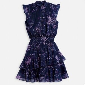 AQUA Girls' Ruffled Mini Dress Smocked flutter formal party Navy sz 9/10